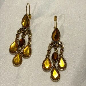 Charter Club amber colored glass bead dangling earrings.